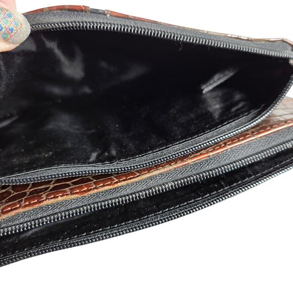 VTG Brighton Organizer Crossbody Bag Brown Croc Embossed Braided Strap Silver - Picture 6 of 11